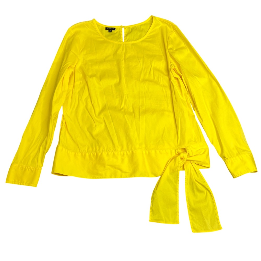 Talbots Womens Small Yellow Side Tie Long Sleeve Cotton Poplin Blouse Top